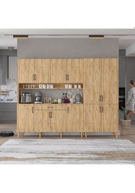 Resim Gale Kahve Köşesi Çok Amaçlı Dolap Kiler Mutfak Dolabı Çam 210 Çam 