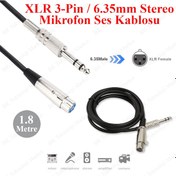 Resim Xlr 3-Pin Dişi 6.35Mm Stereo Fiş Korumalı Mikrofon Kablosu - 1.8M 