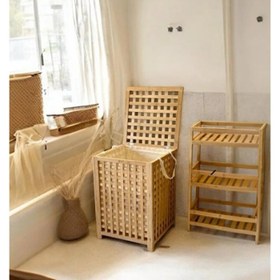 Resim Büyük Boy Ahşap Bambu Kirli Sepeti 45x45x62 