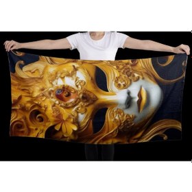 Resim 80x150 Su Emici Banyo Havlusu Antibakteriyel Hipoalerjenik Maske Altın - Siyah 