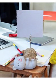 Resim Açık Altın Yumaklı Yatan Kawaii Kedi Temalı Not Tutacağı Fotoğraf Tutacak Tutucu Ofis Hediyelik Şampanya 