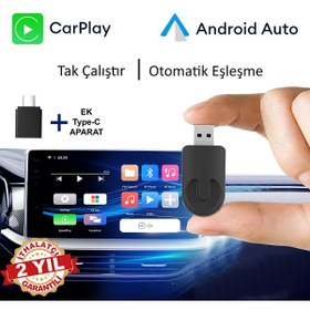 Resim RADOON Yeni Tasarım Mini Kablosuz Carplay Usb ve Type-c Uyumlu Araç Multimedya Adaptörü 