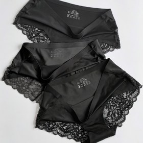 Resim 3'lü Dikişsiz Kadın Dantel Hipster Külot - Seksi & Nefes Alabilir Orta Bel, Rahat Kalıp ve Şık Dantel Detayları, Naylon/Spandex Karışımı, Elde Yıkanabilir - Klasik Siyah 