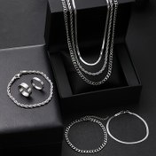 Resim 8 Parçalık Şık Paslanmaz Çelik Erkek Takı Seti, Bilezikler, Kolyeler ve Yüzükleri İçerir - Günlük Kullanım İçin Mükemmel, İstiflenebilir Erkek Aksesuarları, Çağdaş Unisex Metal Takılar 