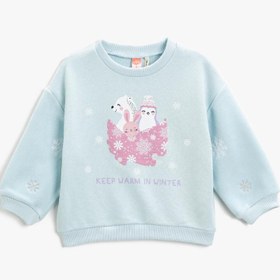 Resim Kız Bebek Baskılı Sweatshirt Bisiklet Yaka Pamuklu 
