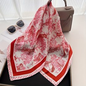 Resim Kadınlar için 70cm Bandana, Polyester, Çok Yönlü Başörtüsü, Boyun Aksesuarı, Günlük Dışarı Çıkışlar için İdeal, Şık Çiçek Desenli Kare Şal - 1 adet 