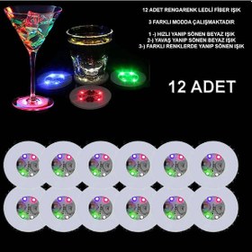 Resim Techmrt Renkli Led Işıklı Bardak Altlığı - Dekoratif 12 Adet, Pilli 1 