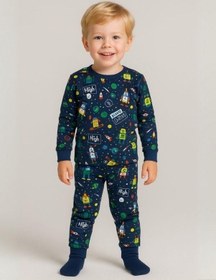 Resim Cantoy Erkek Çocuk Pamuklu Uzay Baskılı Pijama Takımı-16058 Lacivert 