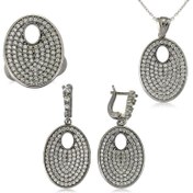 Resim Gümüş Beyaz Taşlı Oval Bayan Set 