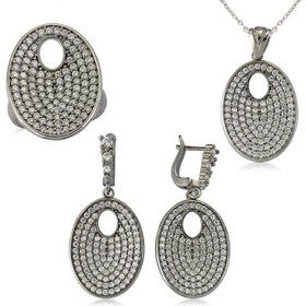 Resim Gümüş Beyaz Taşlı Oval Bayan Set 