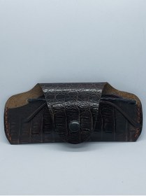 Resim sorte store Hakiki Deri Koyu Kahverengi Baskılı Unisex Gözlük Kılıfı 