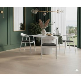 Resim Doğal Ahşap Yuvarlak Lumera Yemek Masası Takımı 4 Kişilik Modern Scandinavian Stil Beyaz Antrasit 