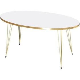 Resim Uslucan Alışveriş Orta Sehpa Elips Gold Beyaz Tel Çok Renkli 