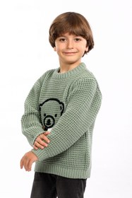 Resim Cloudy Kids Erkek Çocuk Bisiklet Yaka Ayıcık Nakışlı Triko Kazak 