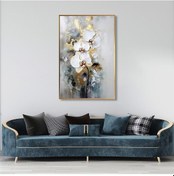 Resim Yağlı Boya Dokulu Tablo Soyut Beyaz Altın Çiçekler Altın Çerçeveli U02028-178882 
