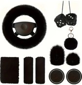 Resim Dashanshop Siyah 10 Parça Şık Kadın Oto Aksesuar Seti Direksiyon Kılıfı Vites Düğmesi Siyah 