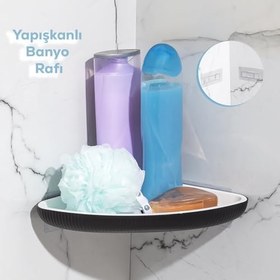 Resim Porsima 0447 İstiridye Banyo Köşe Rafı - Paslanmaz Yapışkanlı Duş Rafı Banyo Düzenleyici Organizer - Siyah 