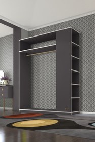 Resim Kenzlife giysi dolabı bayram 180*150*40 gri gardırop tekerlekli 