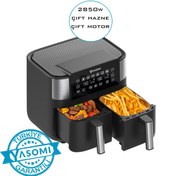 Resim Y80 Beyaz 8 Litre 2850W Çift Hazneli Ve Çift Motorlu Dokunmatik Airfryer Fritöz Yasomi