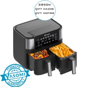 Resim Y80 Beyaz 8 Litre 2850W Çift Hazneli Ve Çift Motorlu Dokunmatik Airfryer Fritöz 