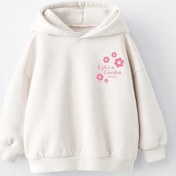 Resim Kız Çocuk Lifes Garden Baskılı Kapüşonlu Manşetli Sweatshirt Krem 