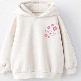 Resim Kız Çocuk Lifes Garden Baskılı Kapüşonlu Manşetli Sweatshirt Krem 