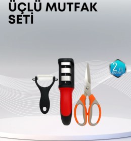 Resim Çok Fonksiyonlu Mutfak Makas Seti 3 Makas, Bileyici Ve Soyacak Dahil Çok Renkli 