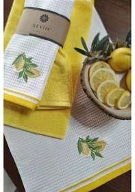 Resim 2 Li Mutfak Havlusu Sarı Renk & Limon Figürlü Kurulama Bezi - Yumuşak & Nakışlı Havlu Takımı Sarı 