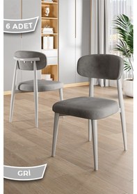 Resim Canisa Laos Serisi 6 Adet Gri Mutfak Sandalyesi Beyaz Metal İskeletli 1. Sınıf Babyface Kumaş Gri Sandalye Ayaklar Beyaz 