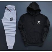 Resim New Cabin Yeni Sezon Unisex Ny Baskılı Siyah Pamuklu Hoodie- Pamuklu Siyah Eşofman Altı Takım 2'li 
