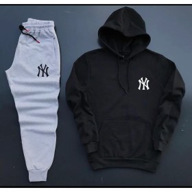 Resim New Cabin Yeni Sezon Unisex Ny Baskılı Siyah Pamuklu Hoodie- Pamuklu Siyah Eşofman Altı Takım 2'li 