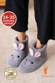 Resim AlbiShoes Kız Çocuk Kulak Tavşan Figürlü Ev Botu Panduf Çocuk Peluş Rahat Sessiz Taban Ev Ayakkabısı 