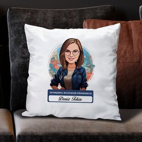 Resim Karikatürlü En İyi Kadın Bilgisayar Programcısı Yastık 