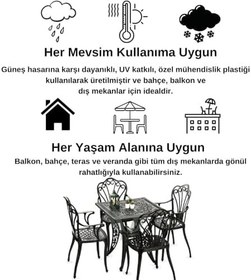 Resim CERİTTİ Ferforje Görünümlü Masa ve Sandalye Takımı, Bahçe, Balkon ve Dış Mekanda Kullanılabilir, 2 Yıl Garantili, 150 KG Taşıma Kapasiteli, Plastik Masa ve Sandalye Takımı (Kare Masa ve 4'lü Sandalye) 