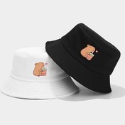 Resim 1 adet Capybara İçme Boba Çayı Baskılı Kova Şapka Nefes Alabilen Güneş Şapkası Unisex Açık Hava Tatil Seyahat Katlanabilir Balıkçı Şapka Erkekler ve Kadınlar İçin Bahar Yaz, Hafif, Esnek Olmayan, Makine Yıkanabilir Kova Şapka 