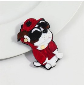 Resim Fishsheep Sevimli Köpek Broşu - Bulldog Şapkalı Gözlüklü Kadın Aksesuarı İmitasyon Rodyumlu 