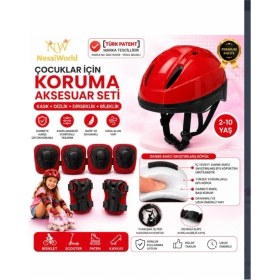 Resim ENCO Mey Ithalat® Çocuk Kaskı ve Dizlik, Dirseklik Eldiven Set Kırmız/kırmızısiyah 
