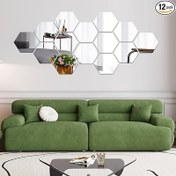 Resim 1 takım 12 modern altıgen akrilik ayna duvar çıkartması, oturma odaları, yatak odaları, TV arka planları için uygun kendinden yapışkanlı simli çıkartmalar - yeniden kullanılabilir, çıkarılabilir, güç gerektirmez, ayna duvar çıkartmaları, seramik fayanslar 