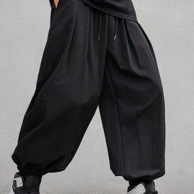 Resim Erkekler İçin Siyah Renkli Oversize Jogger Pantolon - Beli Bağcıklı ve Cepli, Çok Geniş Kesim Rahat Günlük Şort, Dikey Desen Yan Cep Tasarımı, İdeal Spor Salonu/Evde Giysileri ile Gezintilere Uygun Hediye (Bahar/Sonbahar), Erkekler için Jogger Pantolon,Erkekler için Koşu Pantolonları 