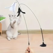 Resim Kedi için Etkileşimli Oyuncak, Tüy, Yapay Tüy / Gerçekçi Tüy Tasarımı, Uzun Çubuk Dayanıklı Tel, Emme Kupası Tabanı, Pil Gerektirmez, Küçük Köpek Evcil Hayvan Eğlencesi ve Kendi Kendine Eğlence Oyuncak Çubukları için Uygun, Kedi Oyuncakları 