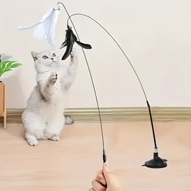 Resim Kedi için Etkileşimli Oyuncak, Tüy, Yapay Tüy / Gerçekçi Tüy Tasarımı, Uzun Çubuk Dayanıklı Tel, Emme Kupası Tabanı, Pil Gerektirmez, Küçük Köpek Evcil Hayvan Eğlencesi ve Kendi Kendine Eğlence Oyuncak Çubukları için Uygun, Kedi Oyuncakları 