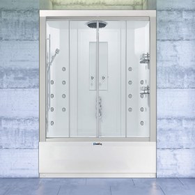 Resim Duvardan Duvara Mini Küvetli Buharlı | Jakuzili | Masajlı Compact Duşakabin | Mod - 80x160 / Beyaz / Küvetli 