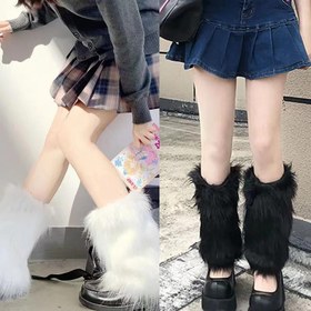 Resim 1 Çift Y2K Goth Faux Fur Bacak Isıtıcıları, Beyaz Diz Boyu Punk JK Moda Bot Kapakları, 90g/m² Örgü Kumaş, Kadınlar İçin Elde Yıkanabilir Katı Renkli Çoraplar, Bacak Isıtıcıları 