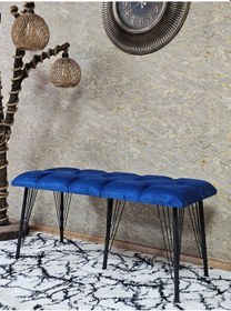 Resim Zafir Metal Siyah Tel Ayaklı 100 Cm Puf Bench - Puf - Bench - Oturak - Mutfak Oturağı - Antre Oturağı Mavi 