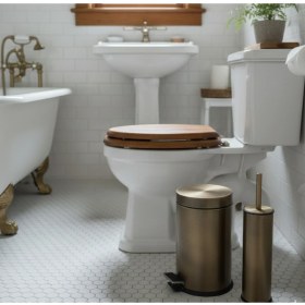 Resim Emfa Aksesuar Antik Eskitme Çöp Kovası ve Tuvalet Fırçası Pedallı Antik Kova Fırça Seti 