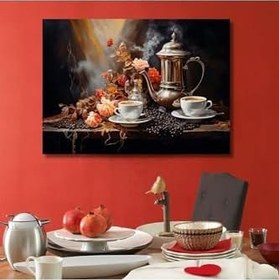 Resim Gaagart Tekli Yatay Kanvas Mutfaktablosu Nostalji Çaydanlık Ve Çiçek, 100 X 70 