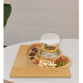 Resim BK Kişiye Özel Sosyal Içici Tasarımlı Viski Bardağı ve Doğal Masif Ahşap Yarım Ay Sunum Tabağı Çerezlik Hediye Seti-2 