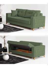 Resim Nola Üçlü Kanepe & Bazalı Yataklı Koltuk - Keten Yeşil Yeşil 