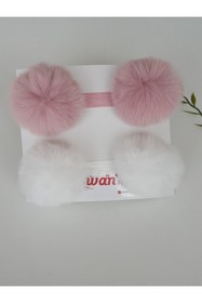 Resim swan butik Kız Çocuk Bebek Beyaz Pudra Peluş Ponpon Bandana Saç Bandı 