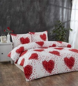 Resim Çift Kişilik Yorgan Kılıfı 2 Adet Yastık Kılıfı Temalı Beyaz-kırmızı 